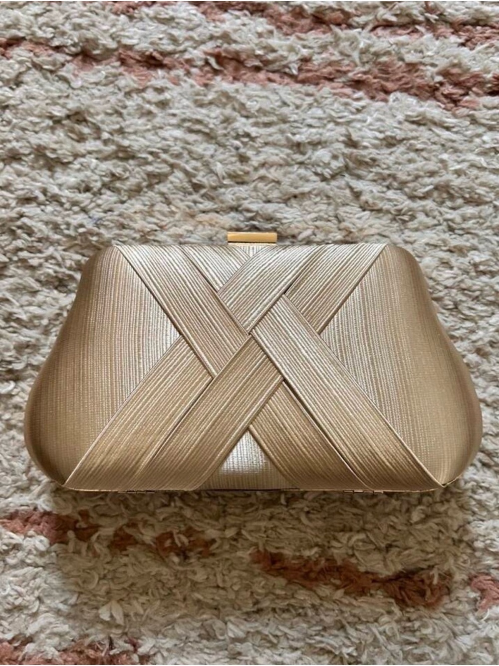 Elegant Gold Woven Satin Clutch